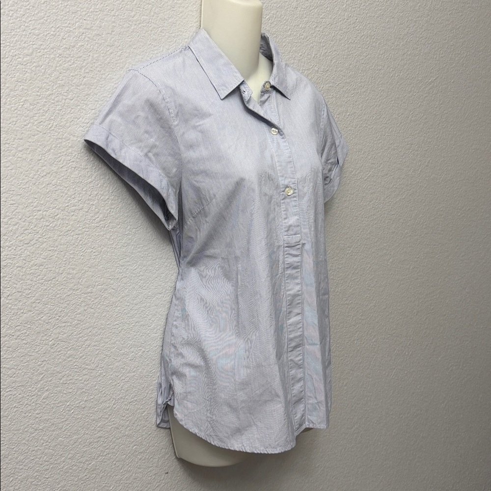 J. Crew Blue and White Striped Short Sleeve Popover Shirt Size M - Picture 4 of 5